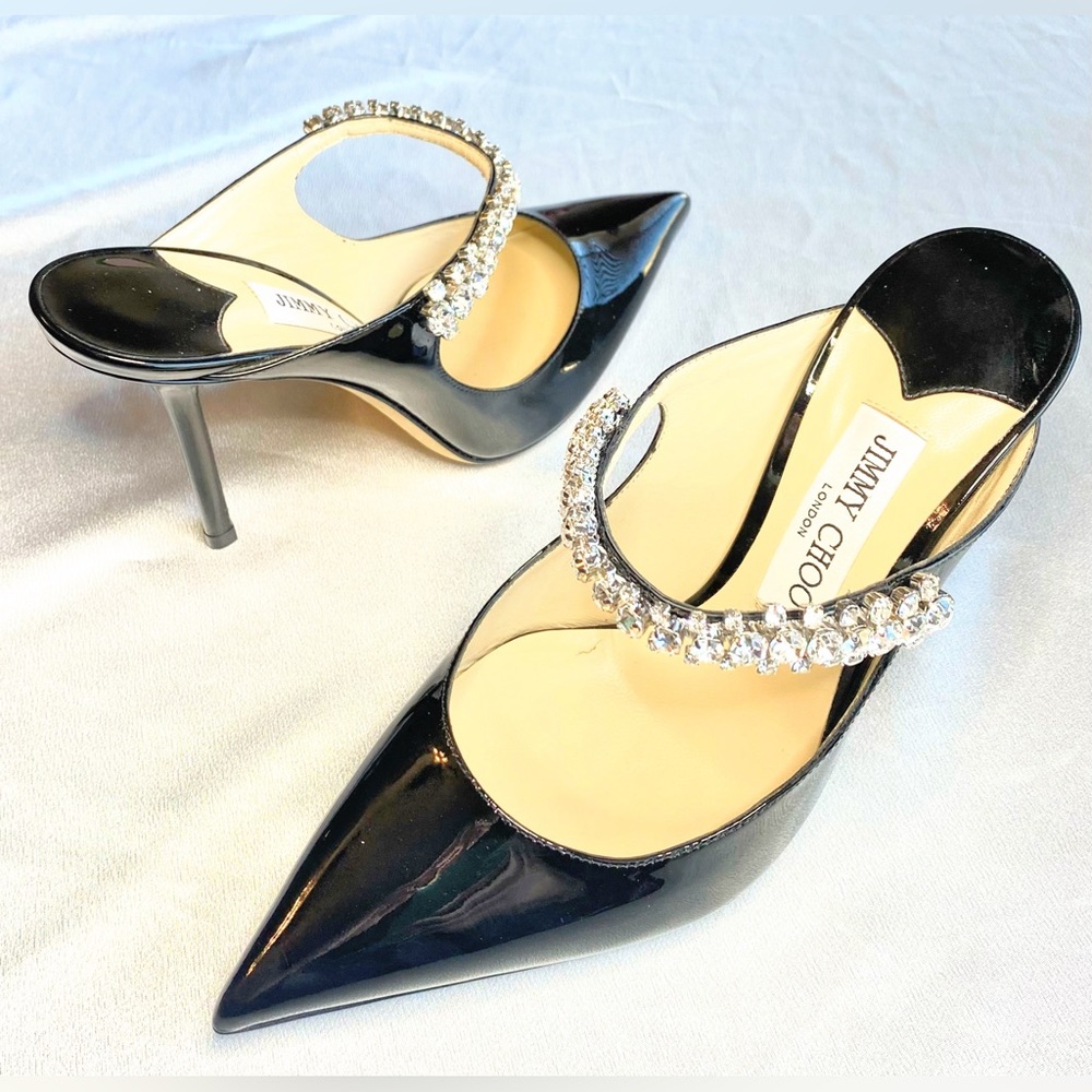 SOLD Jimmy Choo Bing 100 Crystal Embellished Black Patent Mule - Picture 11 of 16